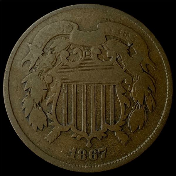 1867 Shield Two Cents NICELY CIRCULATED
