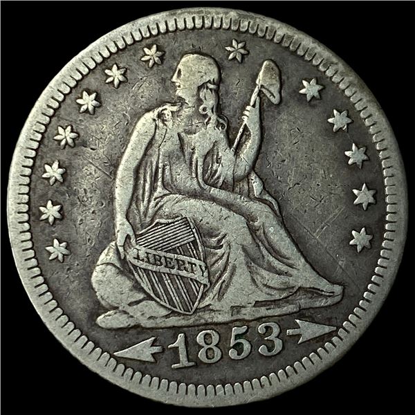 1853-O Arrows & Rays Silver Seated Liberty  Quarter LIGHTLY CIRCULATED