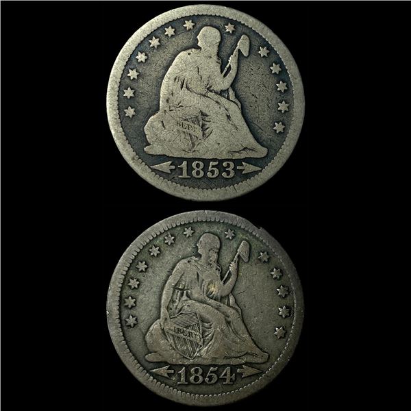 1853 Arrows/Rays Seated Liberty Quarter  LIGHTLY CIRCULATED