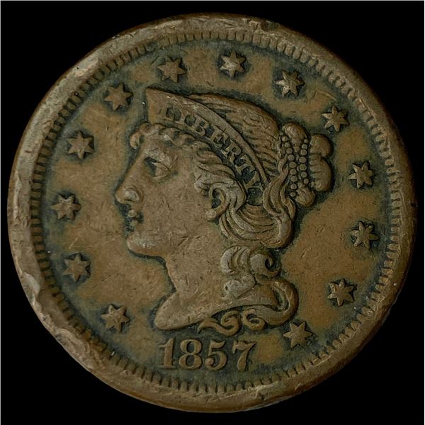 1857 Braided Hair Large Cent NEARLY  UNCIRCULATED