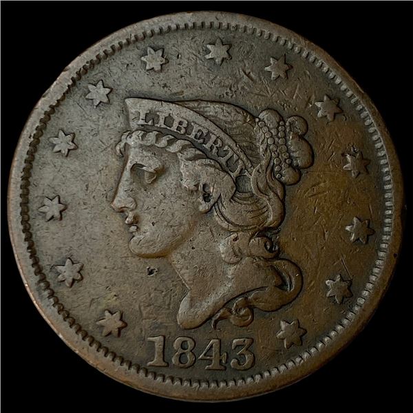 1843 Braided Hair Large Cent ABOUT  UNCIRCULATED