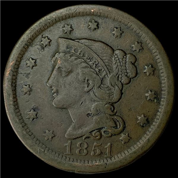 1851 Braided Hair Large Cent NEARLY  UNCIRCULATED