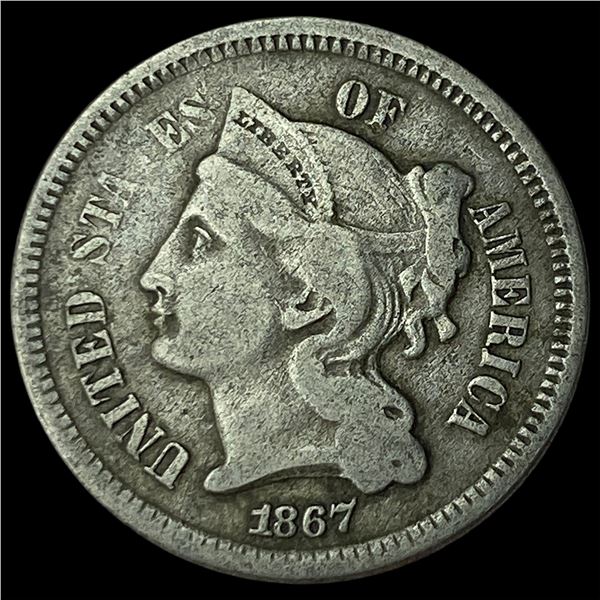 1867 Nickel Three-Cent Piece NEARLY  UNCIRCULATED