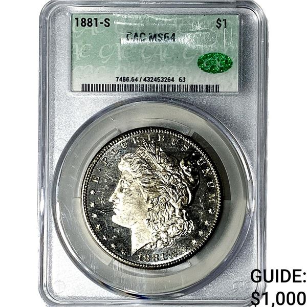 1881-S CAC Morgan Silver Dollar PGA MS64 DMPL OBV