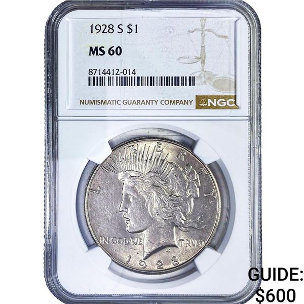 1928-S Silver Peace Dollar NGC MS60