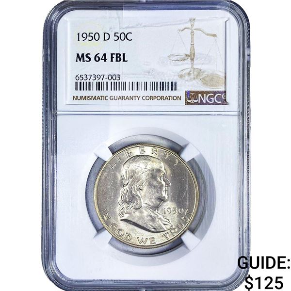 1950-D Franklin Half Dollar NGC MS64 FBL