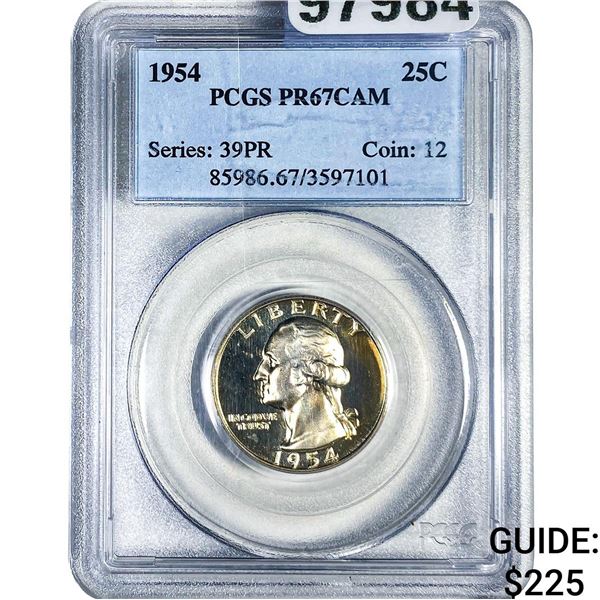 1954 Washington Silver Quarter PCGS PR67 CAM