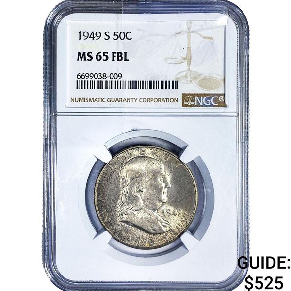 1949-S Franklin Half Dollar NGC MS65 FBL