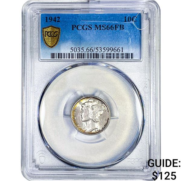 1942 Mercury Silver Dime PCGS MS66 FB