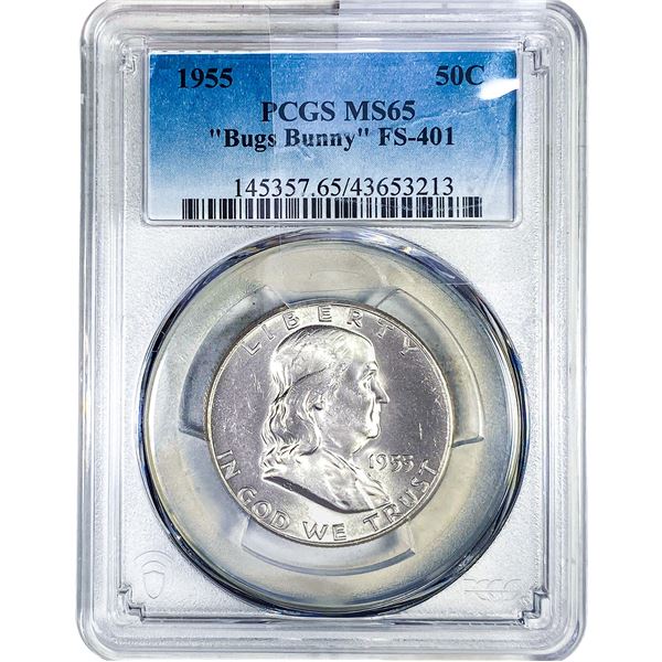1955 Franklin Half Dollar PCGS MS65 "Bugs Bunny" FS-401
