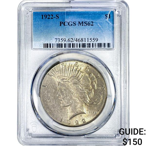 1922-S Silver Peace Dollar PCGS MS62