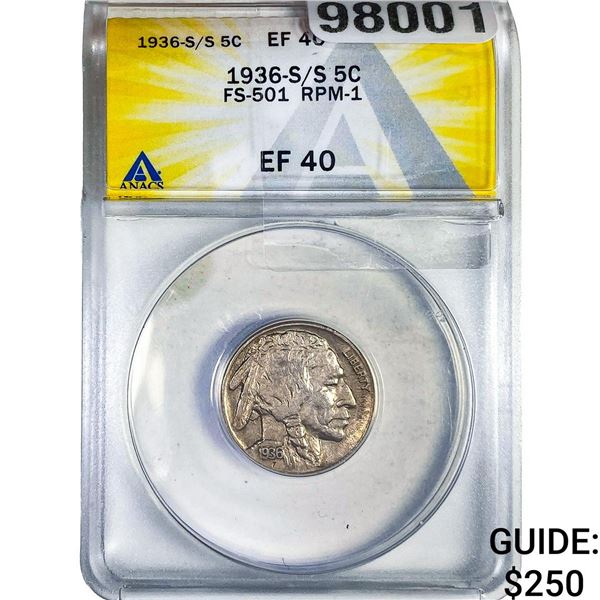 1936-S/S Buffalo Nickel ANACS EF40
