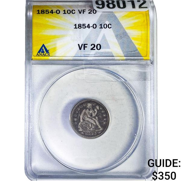 1854-O Seated Liberty Dime ANACS VF20