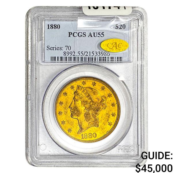 1880 Gold CAC $20 Gold Double Eagle PCGS AU55