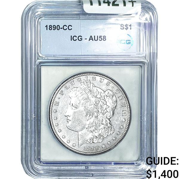 1890-CC Morgan Silver Dollar ICG AU58