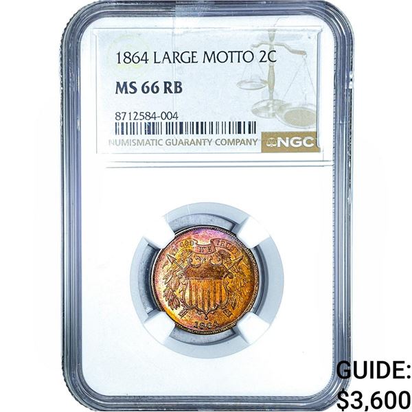 1864 Two Cent Piece NGC MS66 Large Motto