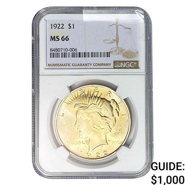 1922 Silver Peace Dollar NGC MS66
