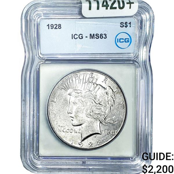 1928 Silver Peace Dollar ICG MS63