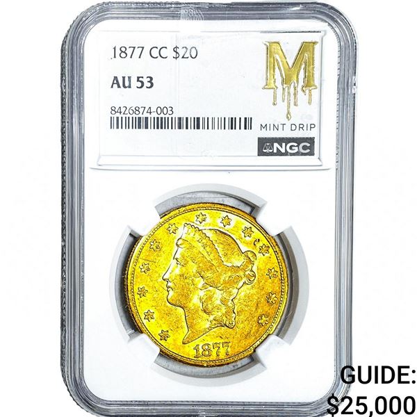1877-CC $20 Gold Double Eagle NGC AU53