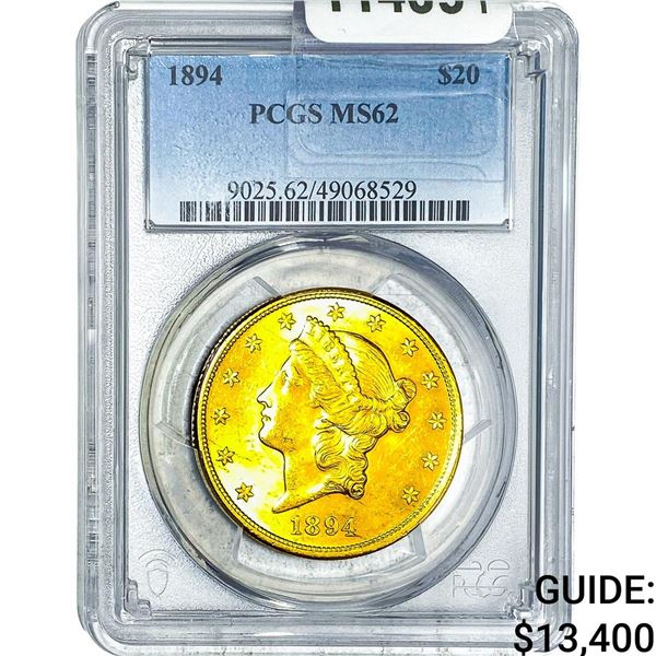 1894 $20 Gold Double Eagle PCGS MS62