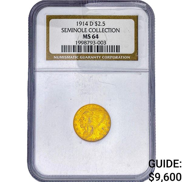 1914-D $2.50 Gold Quarter Eagle NGC MS64 Seminole