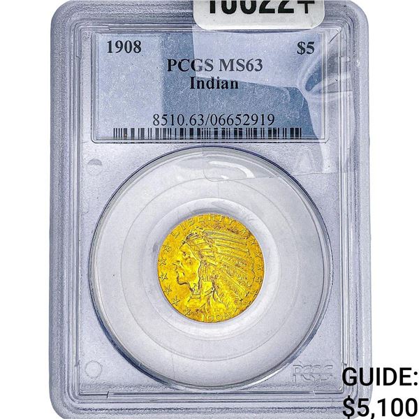 1908 $5 Gold Half Eagle PCGS MS63