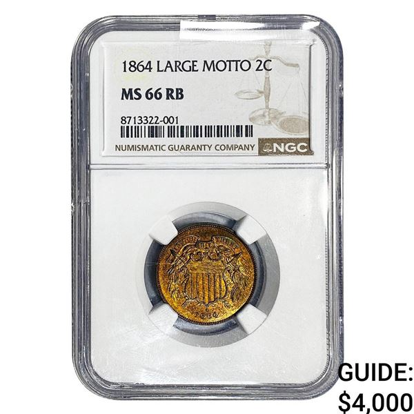 1864 Two Cent Piece NGC MS66 RB Large Motto