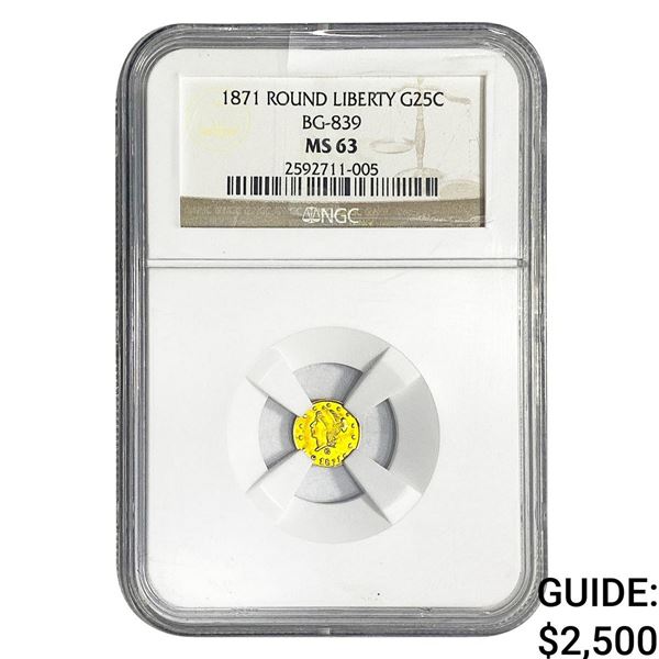 1871 Round California Gold Quarter NGC MS63 BG-839