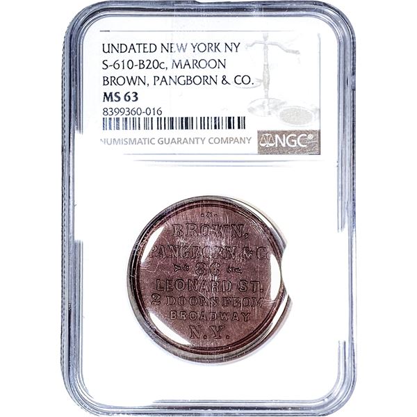 New York NY Maroon Brown, Pangborn&Co. Token NGC MS63