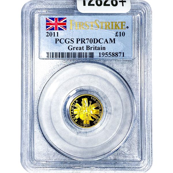 2011 Great Britain Gold Â£10 1/10oz AGW PCGS PR70