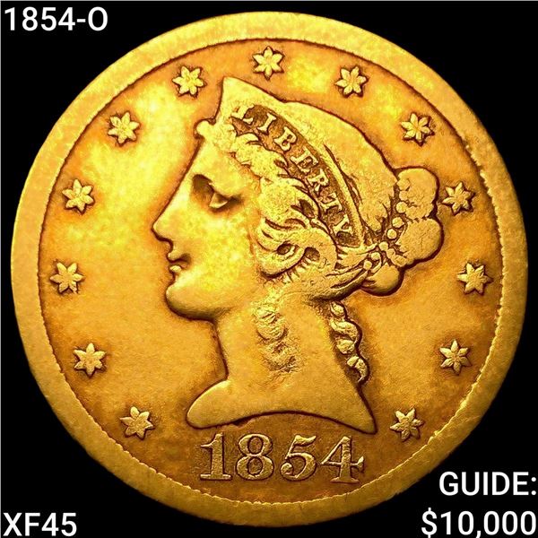 1854-O $5 Gold Half Eagle NEARLY UNCIRCULATED