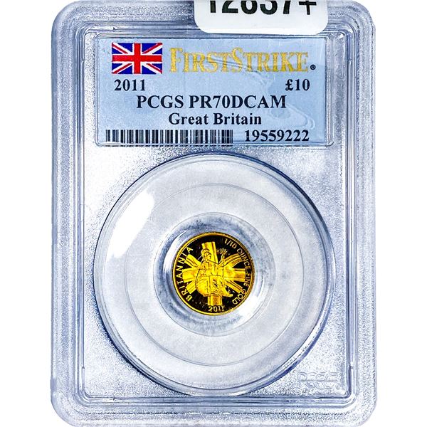 2011 Great Britain Gold Â£10 1/10oz AGW PCGS PR70 DCAM
