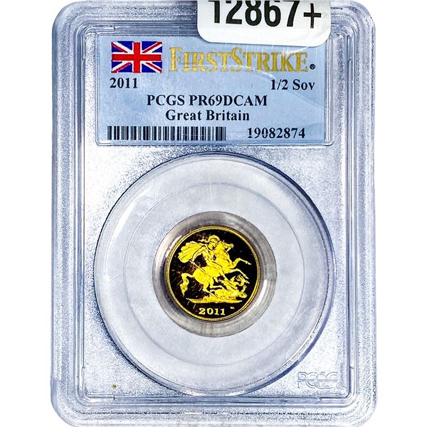 2011 Great Britain Gold 1/2 Sovereign 0.1176oz AGW PCGS PR69 DCAM