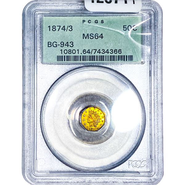 1874/3 Octagonal California Gold Half Dollar PCGS MS64 BG-943