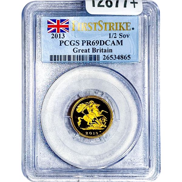 2013 Great Britain Gold 1/2 Sovereign 0.1176oz AGW PCGS PR69 DCAM