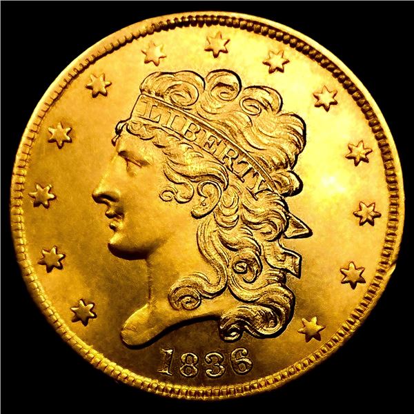 1836 $5 Gold Half Eagle CHOICE BU+