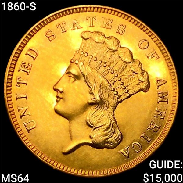 1860-S $3 Gold Piece CHOICE BU