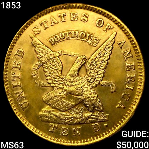 1853 US Assay "900" $10 Gold CHOICE BU