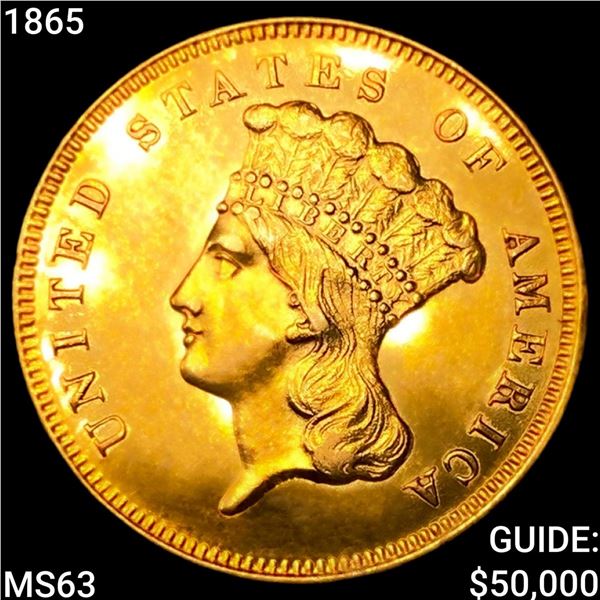 1865 $3 Gold Piece CHOICE BU