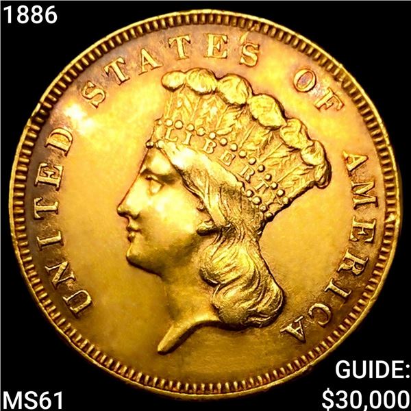 1886 $3 Gold Piece UNCIRCULATED
