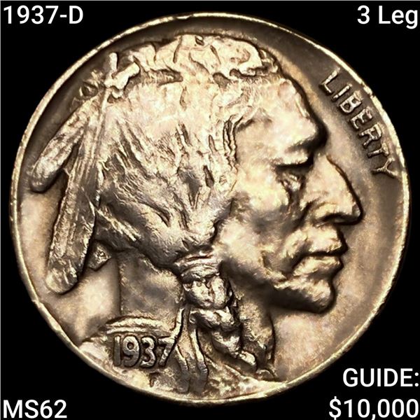 1937-D 3 Leg Buffalo Nickel UNCIRCULATED
