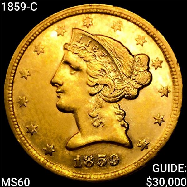 1859-C $5 Gold Half Eagle UNCIRCULATED