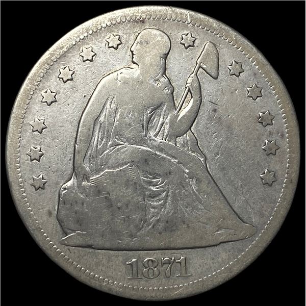 1871 Silver Seated Liberty Dollar NICELY  CIRCULATED
