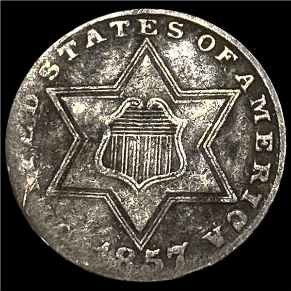1857 Silver Three-Cent Piece LIGHTLY  CIRCULATED