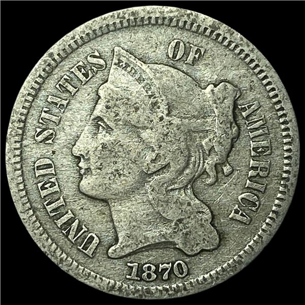 1870 Nickel Three-Cent Piece NEARLY  UNCIRCULATED