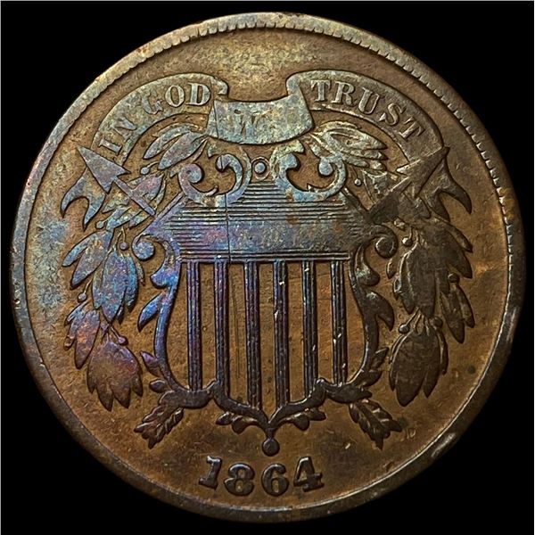 1864 Bronze Two-Cent Piece CHOICE AU