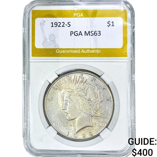 1922-S Silver Peace Dollar PGA MS63