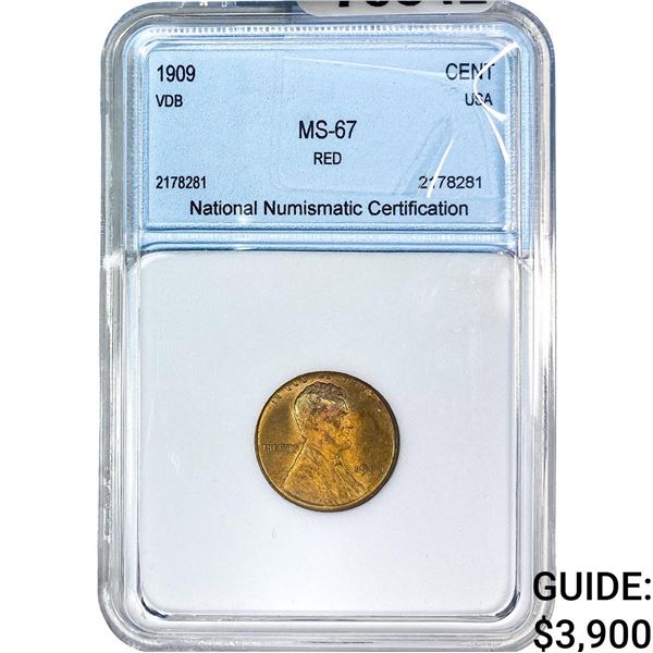 1909 VDB Wheat Cent NNC MS67 RD