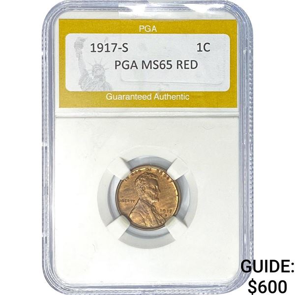 1917-S Wheat Cent PGA MS65 RED