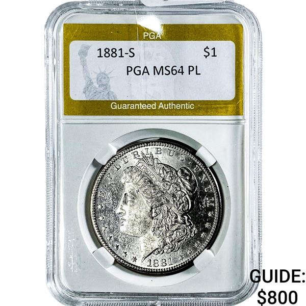 1881-S Morgan Silver Dollar PGA MS64 PL